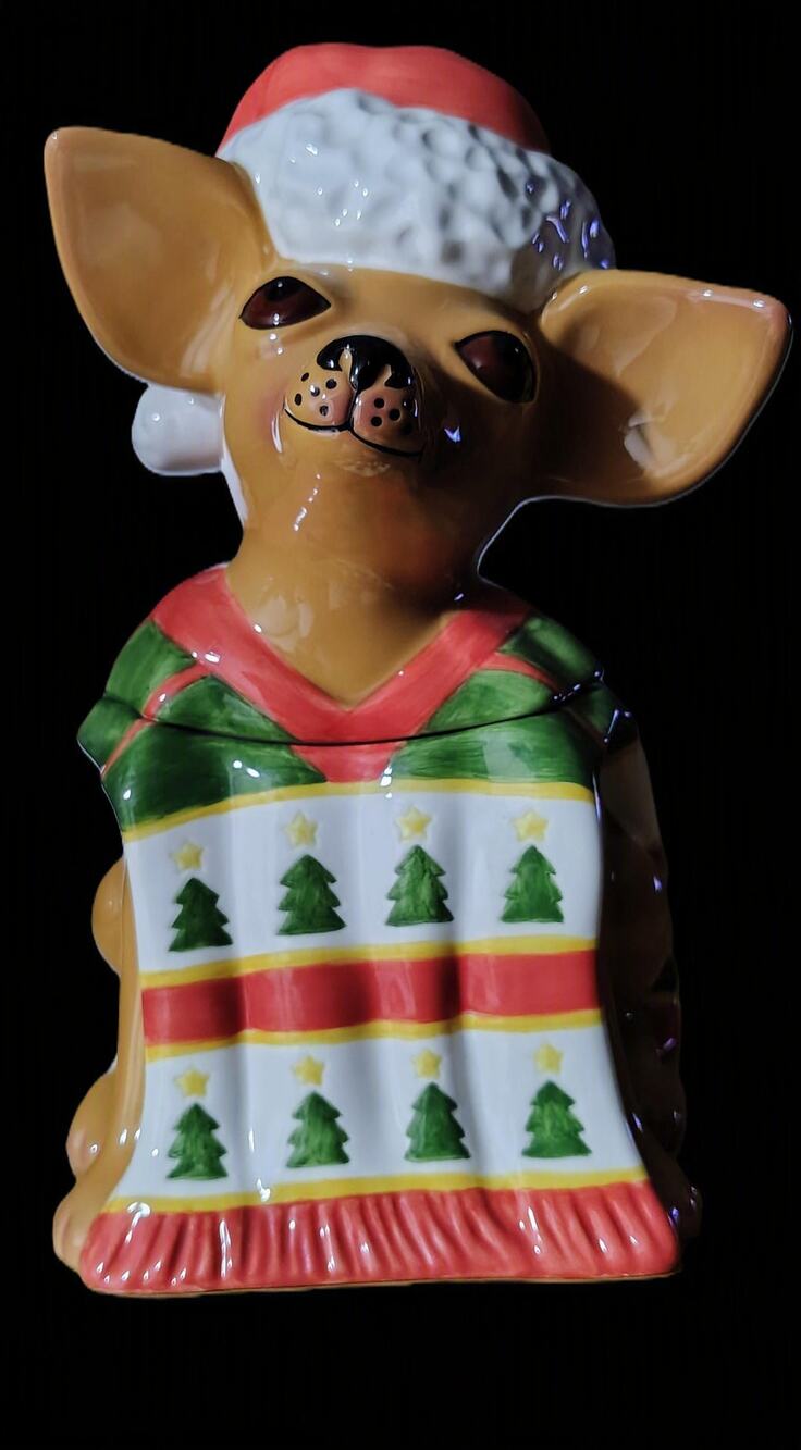 Vintage Clay Art Santa Chihuahua Cookie Jar #8865 Holiday Christmas W/Box 1999